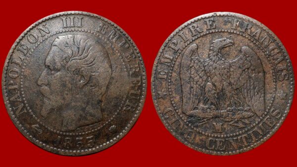 5 centimes Napoléon III 1855 B Ancre
