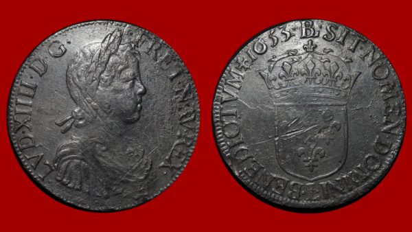 Louis XIV  - Écu à la mèche longue 1653 L (Bayonne)