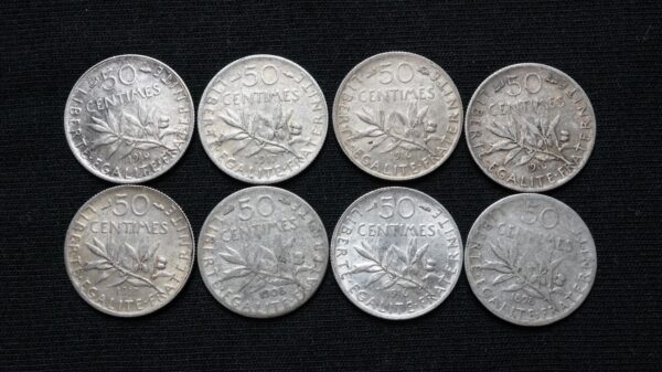 Lot de 8 x 50 centimes Semeuse argent