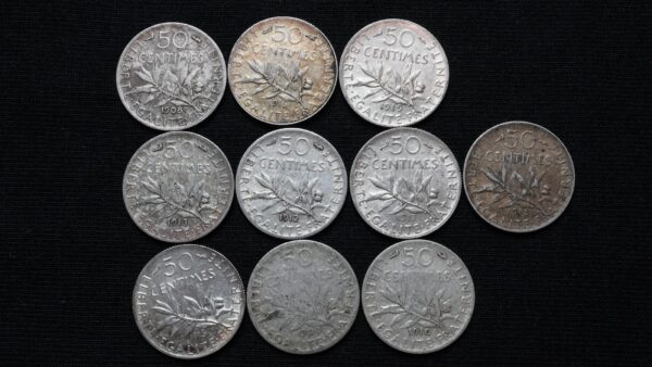 Lot de 10 x 50 centimes Semeuse argent