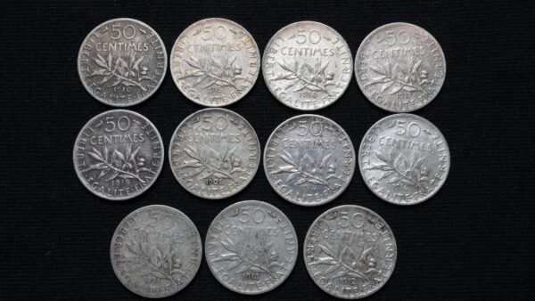 Lot de 11 x 50 centimes Semeuse argent