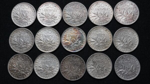 Lot de 15 x 50 centimes Semeuse argent