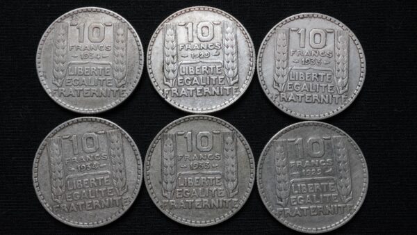 Lot de 6 x 10 Francs Turin argent