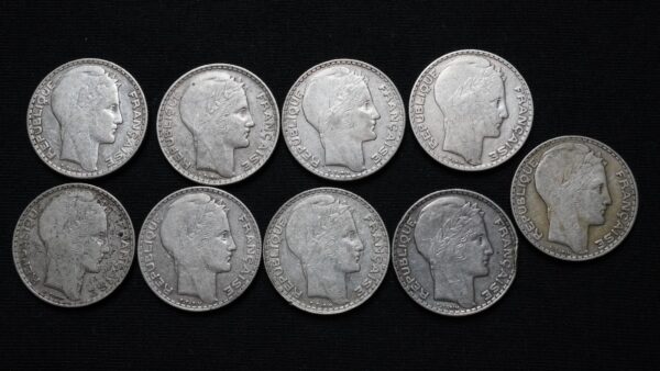 Lot de 9 x 10 Francs Turin argent – Image 2