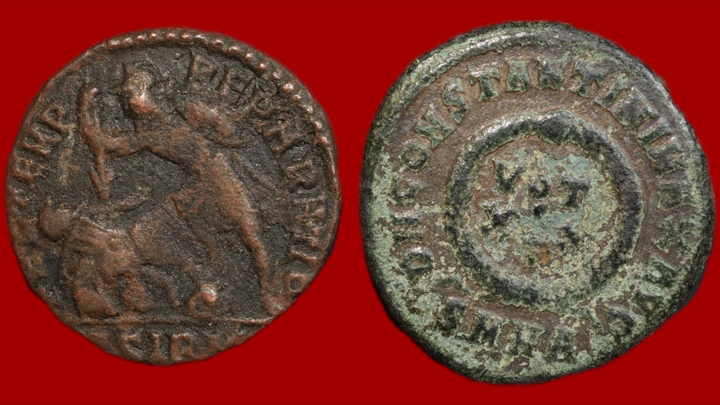 Lot de 2 monnaies : demi maiorina de Constance Galle et nummus de Constantin Ier – Image 2