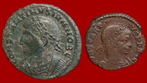 Lot de 2 monnaies : nummus de Constantin II et nummus de Constance II