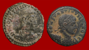 Lot de 2 monnaies : demi maiorina de Constance Galle et nummus de Constantin II