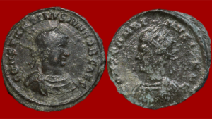 Lot de 2 monnaies romaines : 1 nummus et 1 follis de Constantin II