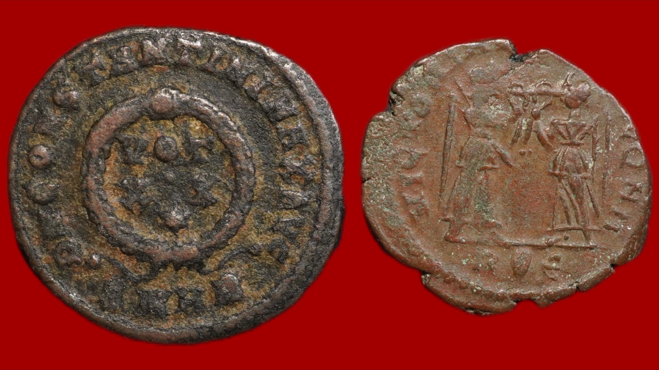 Lot de 2 monnaies : nummus de Constans et nummus de Constantin Ier – Image 2