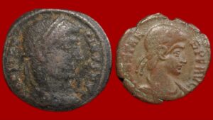 Lot de 2 monnaies : nummus de Constans et nummus de Constantin Ier