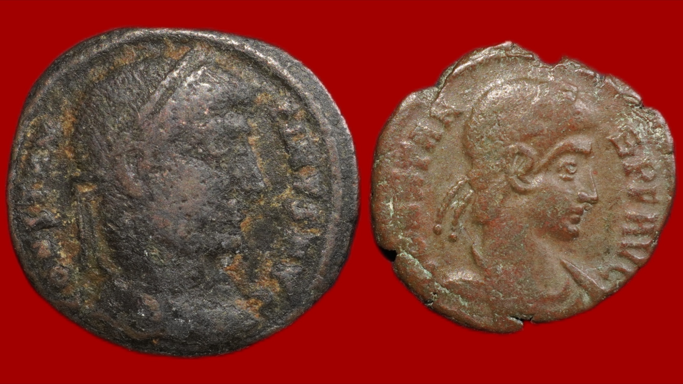 Lot de 2 monnaies : nummus de Constans et nummus de Constantin Ier