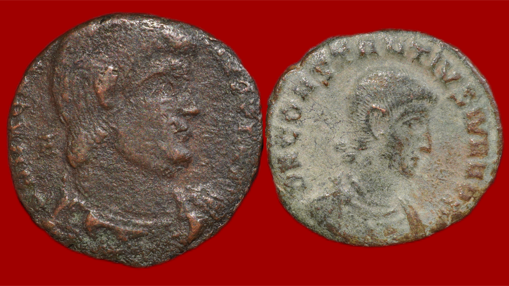 Lot de 2 monnaies : maiorina de Magnence et demi-maiorina de Constance Galle