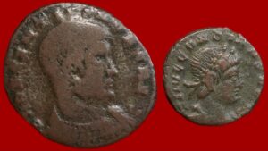 Lot de 2 monnaies : maiorina de Décence et nummus de Constans